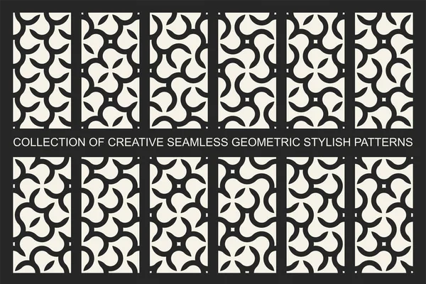 Sammlung vektornahtloser geometrischer monochromer Muster. kreatives minimalistisches Design. Ungewöhnliche Kurvenstrukturen. — Stockvektor
