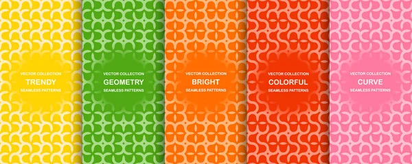 Yaratıcı sıradışı şekiller ile parlak dikişsiz geometrik desenler ayarlayın. Şık renkli eğri dokular. Basit sonsuz canlı arka planlar