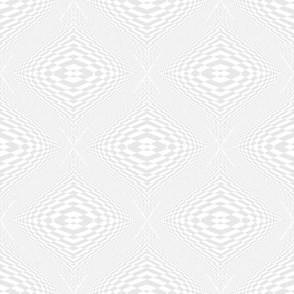 Patrón geométrico de ilusión inconsútil. Textura distorsionada blanca y gris. Formas creativas repetibles. Diseño de simetría inusual — Vector de stock