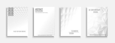 Vektör soyut çağdaş şablonlar, kapaklar, pankartlar, broşürler, afişler, el ilanları, arka planlar koleksiyonu. Beyaz fütüristik yaratıcı 3d tasarım