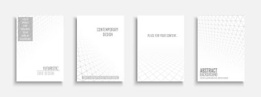 Vektör soyut çağdaş şablonlar, kapaklar, pankartlar, broşürler, afişler, el ilanları, arka planlar koleksiyonu. Izgara geometrik görüş perspektifi ile beyaz fütüristik yaratıcı 3d tasarım