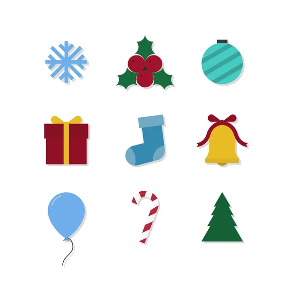 Set di icone natalizie. Elementi creativi natalizi colorati vettoriali. Felice anno nuovo oggetti — Vettoriale Stock