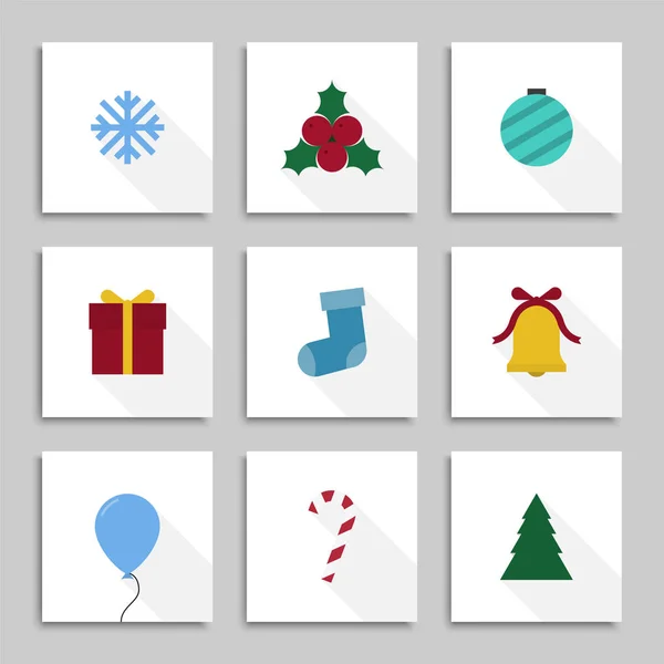 Conjunto de tarjetas navideñas contemporáneas. Elementos de Navidad coloridos. Creativo Feliz Año Nuevo iconos planos con sombra — Vector de stock