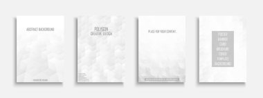 Vektör soyut çokgen şablonlar, kapaklar, pankartlar, broşürler, afişler, el ilanları, arka planlar koleksiyonu. Beyaz ve gri tasarım. Geometrik 3d şekiller ve mozaik dokular ile yaratıcı posterler