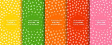 Renkli vektörsüz basit kalıpların toplanması. Rastgele şekillendirilmiş parlak, şık dokular. Soyut minimalist arkaplanlar tekrarlanıyor.