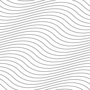 Yaratıcı vektör kusursuz ana hatları. Çizgili sonsuz dalga dokusu. Siyah dalgalı çizgileri olan beyaz yinelenebilir minimalist arkaplan