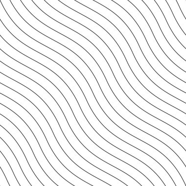 Yaratıcı vektör kusursuz ana hatları. Çizgili sonsuz dalga dokusu. Siyah dalgalı çizgileri olan beyaz yinelenebilir minimalist arkaplan