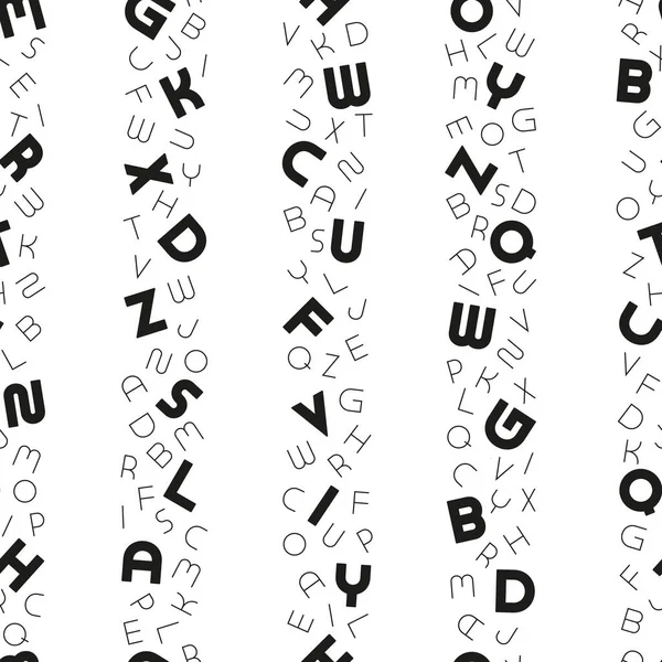 Modèle d'alphabet vectoriel sans couture créative. Fond blanc répétable avec des lettres latines noires. Design de mode contemporain — Image vectorielle