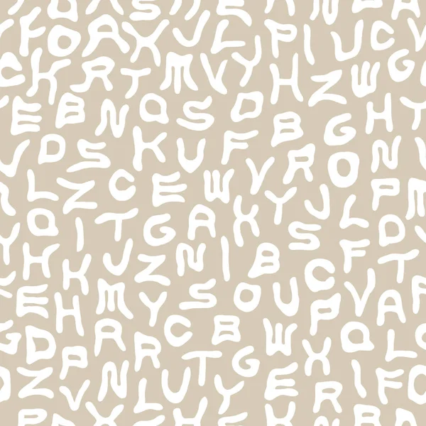 Modèle d'alphabet funky vectoriel sans couture avec des lettres latines déformées. Fond inhabituel reproductible beige. Peut être utilisé comme papier d'emballage, couverture textile, papier peint ou pour votre autre conception et idées — Image vectorielle