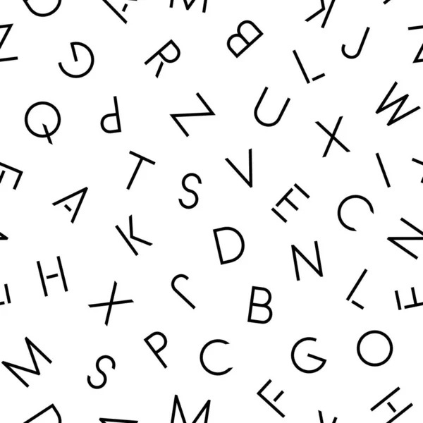 Modèle d'alphabet simple vectoriel sans couture avec des lettres latines noires. Blanc fond inhabituel répétable — Image vectorielle