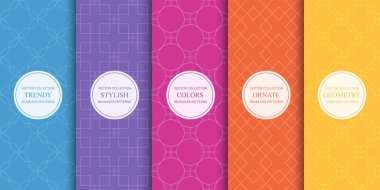 Renkli geometrik süslemesiz desenler, parlak simetrik dokular. Vektör tekrarlanabilir oryantal arkaplanlar
