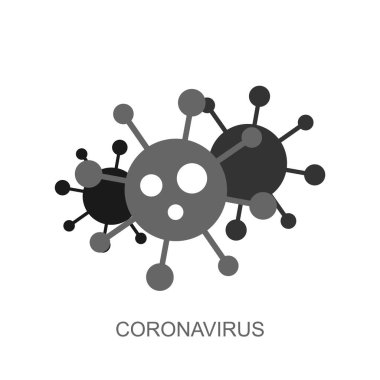 Minimalist yazı dizaynlı virüs çizgi film ikonu. Vektör bakteri sembolü. Basit hücre işareti. Coronavirus, ncov, covid - 19 logo