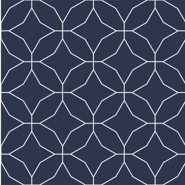 Süssüz dekoratif vektör deseni. Geometrik oryantal tasarım. Doğu, tekrarlanabilir mavi arka plan. Beyaz ince zarif doku.