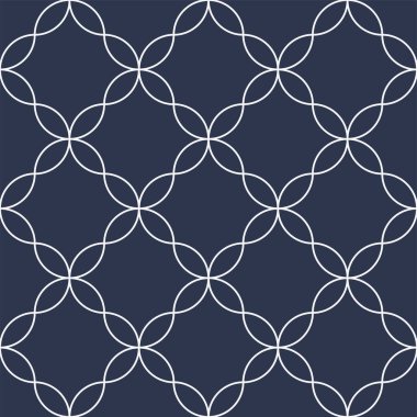 Süssüz dekoratif vektör deseni. Geometrik oryantal tasarım. Doğu, tekrarlanabilir mavi arka plan. Beyaz ince zarif doku.