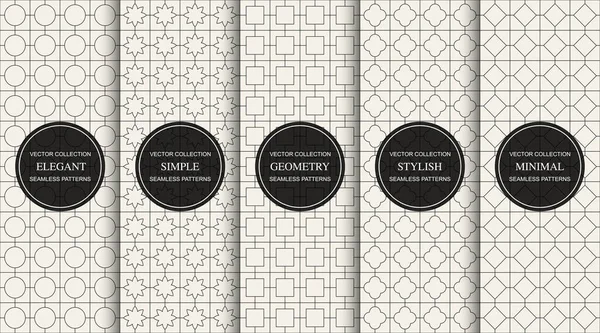 ベクトルのシームレスな単純な幾何学的パターンのセット。装飾的な背景-東洋のグリッドテクスチャを繰り返します。ヴィンテージリニアプリント — ストックベクタ
