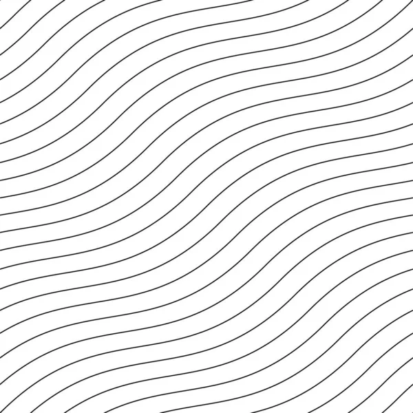 벡터 장식의 실 이 없는 윤곽 패턴. 끝없는 파도 질감. 검은 물결 선으로 최소의 배경을 반복하는 흰색 — 스톡 벡터
