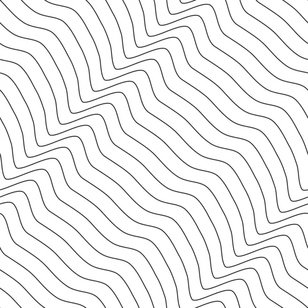 벡터 장식의 실 이 없는 윤곽 패턴. 끝없는 파도 질감. 검은 물결 선으로 최소의 배경을 반복하는 흰색 — 스톡 벡터