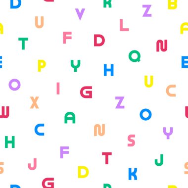 Renkli Latince harfli basit, pürüzsüz alfabe kalıbını yönlendir. Tekrarlanabilir sıradışı arka plan. Minimalist mozaik canlı tasarımı