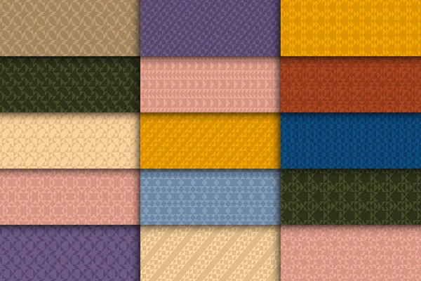 Colección de patrones de colores sin costuras vectoriales con formas geométricas. Textiles texturas decorativas. Fondos repetibles vintage — Vector de stock