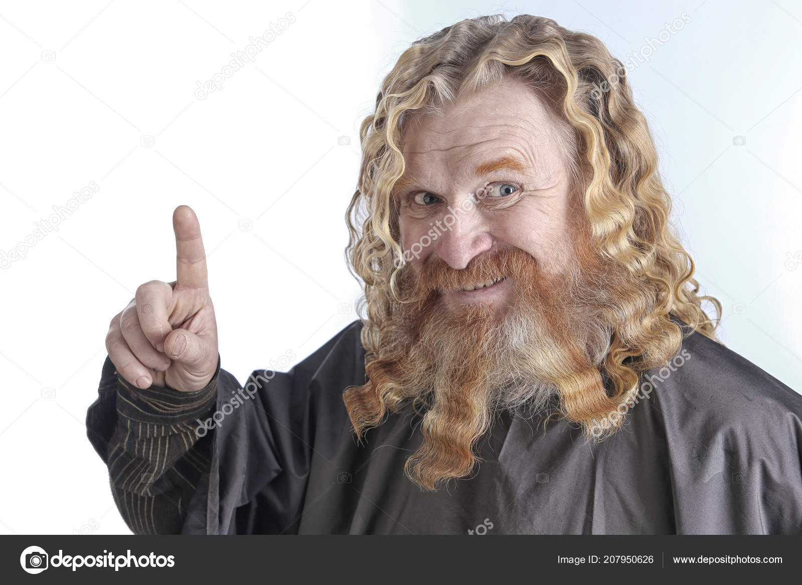 Closeup Portrait Adult Red Haired Man Long Wavy Hair Beard Stock