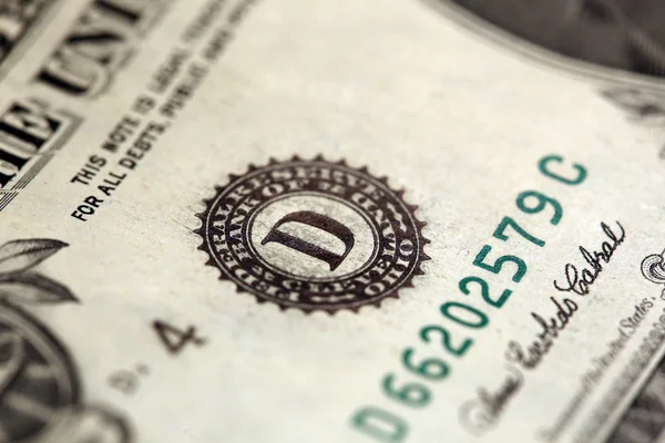 Makro Parçası Banknot Bir Abd Doları Düşük Alan Derinliği — Stok fotoğraf