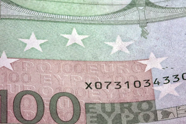 Billete Macro Fragmento 100 Euros Baja Profundidad Campo — Foto de Stock