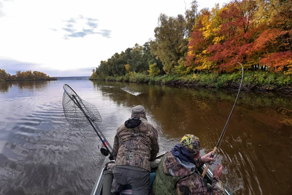 Pesca Autunnale Dalla Barca Motore Traballanti — Foto Stock