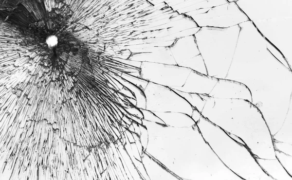 Macro Texture Background Broken Glass Radial Cracks White Background — Stock Photo, Image