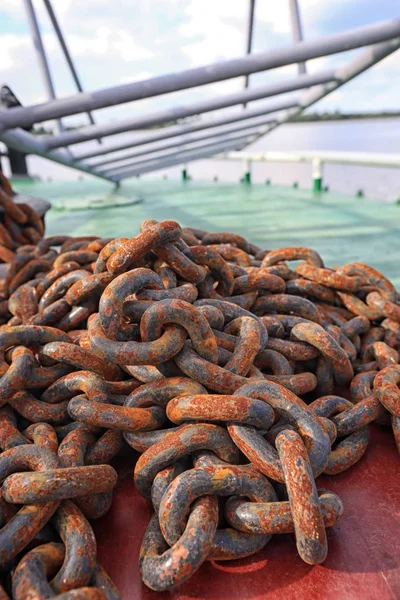 macro old chain on a yacht in the sunshine