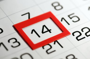 makro doku arka plan sayfa takvim tarihi 14 seçili kırmızı işaretçisi ile
