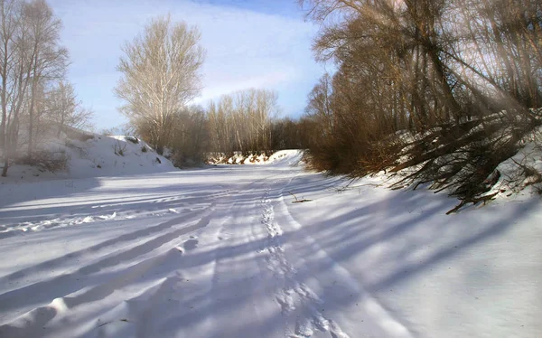 Winter Landscape Sunset River Toima — Stock Photo, Image