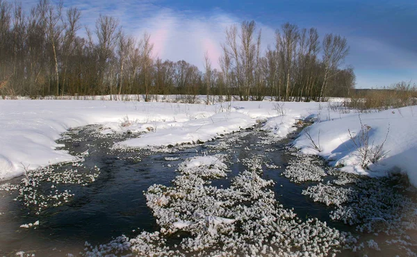 Зимний Пейзаж Заката Реке Тойма — стоковое фото
