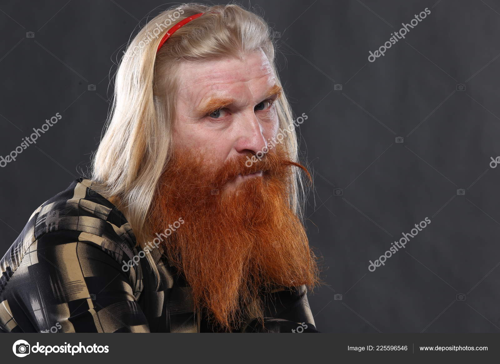 Portrait Adult Man Red Beard Mustache Dark Background Studio