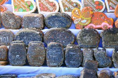 Makro arka plan çeşitli basılı gingerbread pazarının