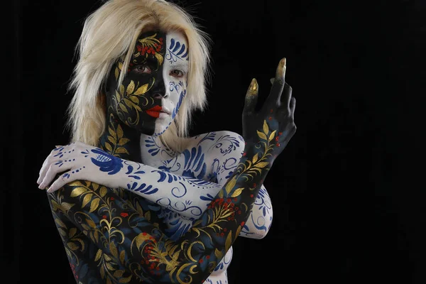 Body Art Porträt Eines Mädchens Stil Von Chochloma Und Gschel — Stockfoto