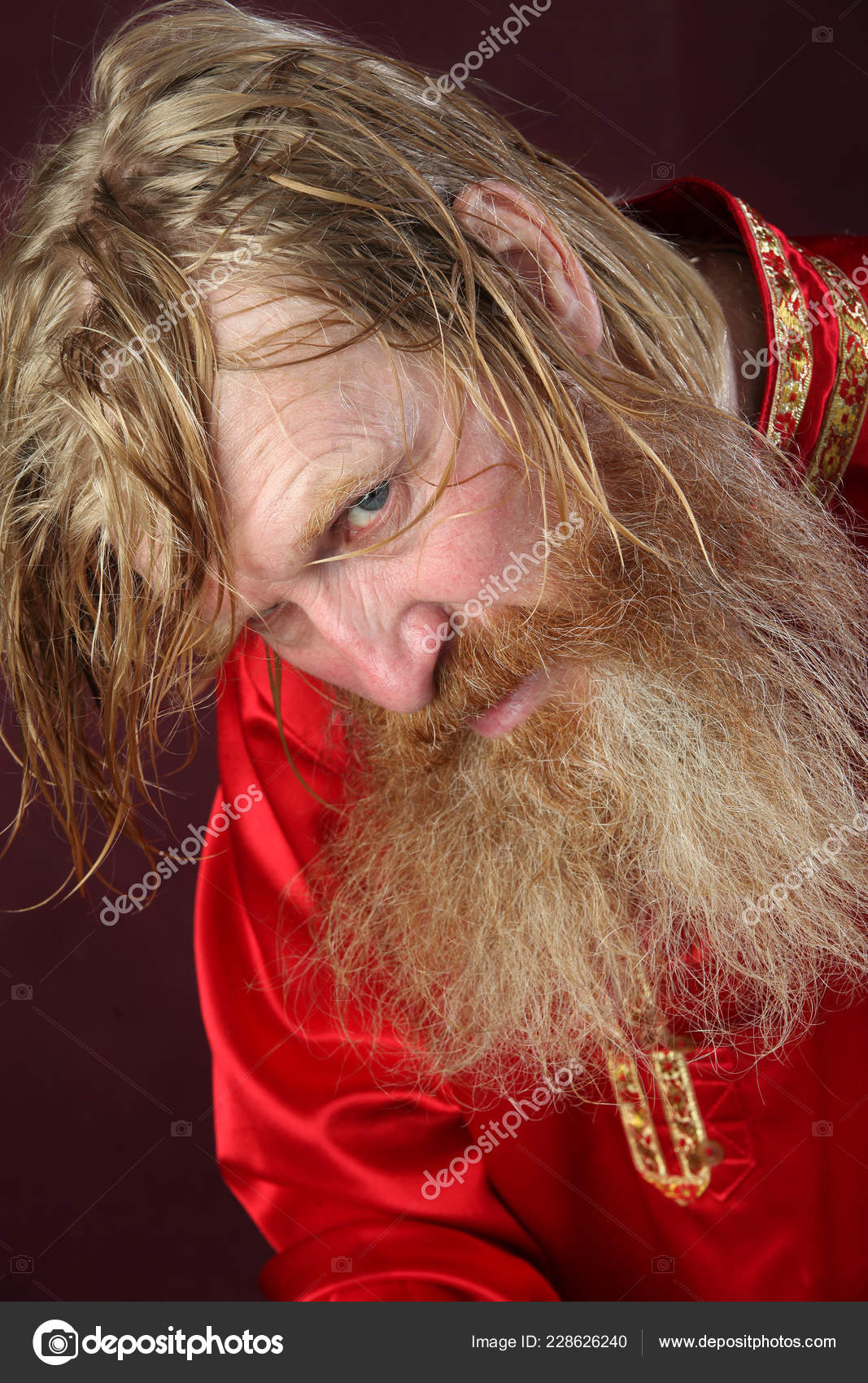 Close Portrait Blessed Long Beard Mustache Wet Blond Hair Red