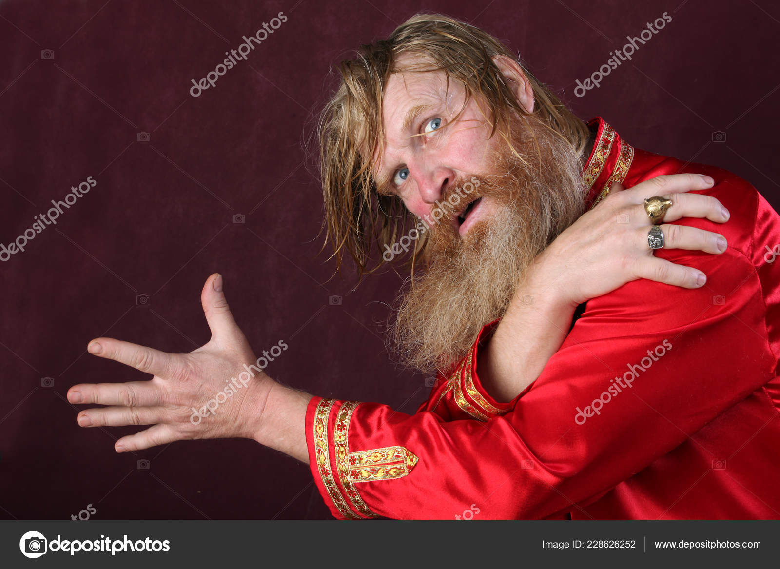 Close Portrait Blessed Long Beard Mustache Wet Blond Hair Red