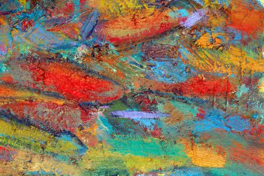 makro ressamın paleti, dokusu farklı renklerde ve doygunluk stüdyosunda karışık yağlı boya.