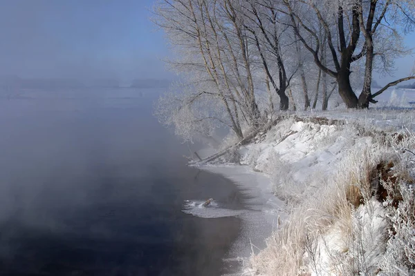 Landscape Winter Morning River Zai — Stock Photo, Image