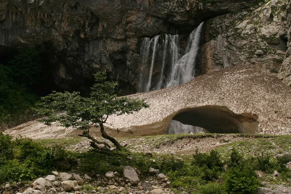 summer landscape waterfall Gegsky Gagra ridge of the Caucasus Mountains in Abkhazia