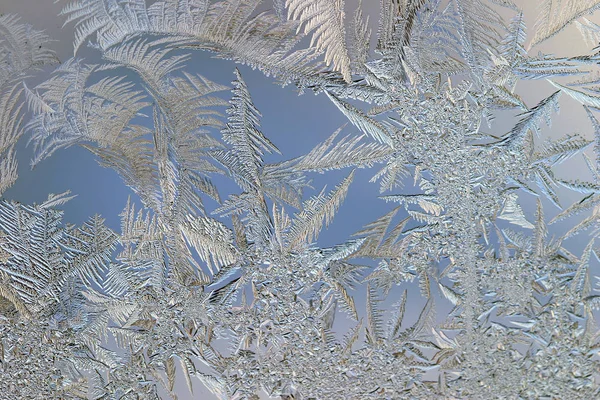 玻璃上美丽而复杂的霜冻花纹 — 图库照片