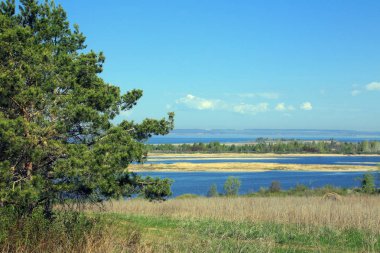 bahar manzarası geniş ve sakin nehir sabahın erken saatlerinde, tepeden manzara
