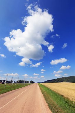 Yaz manzara yol Hills güneşli bir günde bir alanda