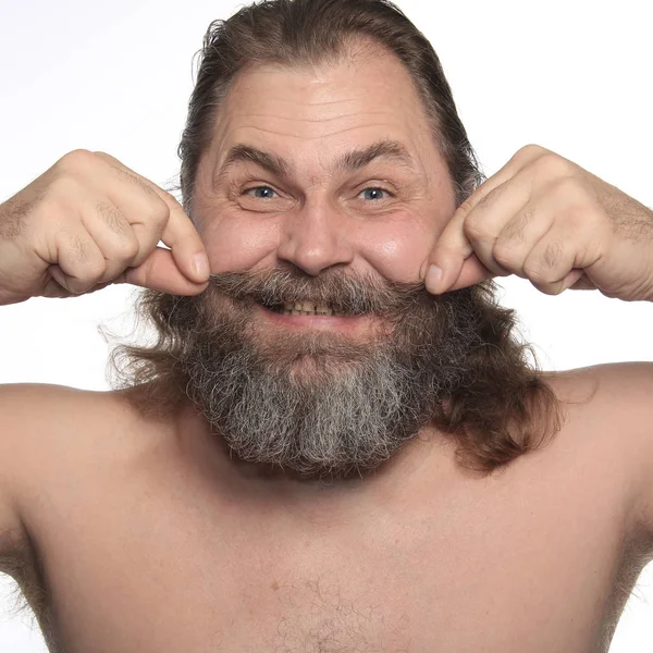 Retrato Cerca Hombre Carismático Con Barba Bigote Estudio —  Fotos de Stock