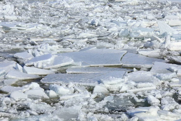 晴れた日の春には川に氷が漂っています — ストック写真