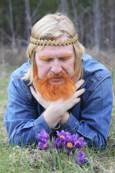 Portrait Gros Plan Homme Avec Une Barbe Rouge Une Moustache — Photo