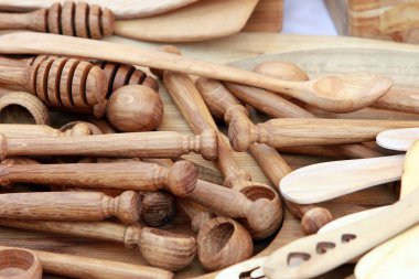 makro el yapımı ahşap kaplar - kaşıklar, çatallar, spatulalar