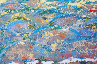 makro ressamın paleti, dokusu farklı renklerde ve doygunluk stüdyosunda karışık yağlı boya.