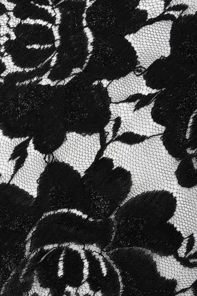 Makro Spitze Mit Schwarzen Blumen Auf Weißem Hintergrund Studio — Stockfoto