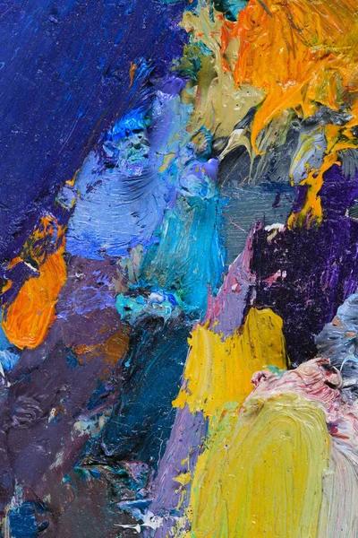 Macro Artist Palette Texture Mixed Oil Paints Different Colors Saturation — Stock Photo, Image